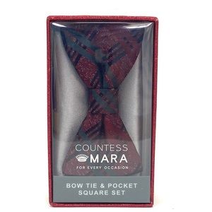 Countess Mara Men's Burgundy/Gray Ready to Wear Bow Tie and Pocket Square NWT